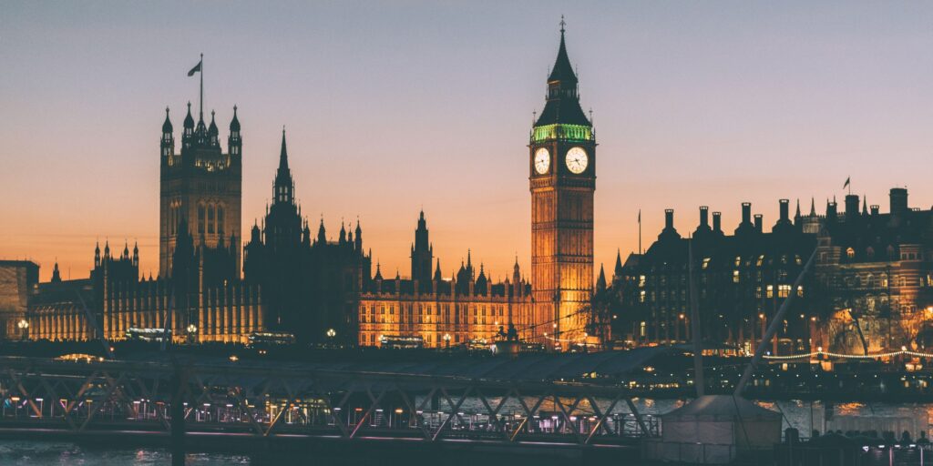 London city break skyline at sunset with the Big Ben