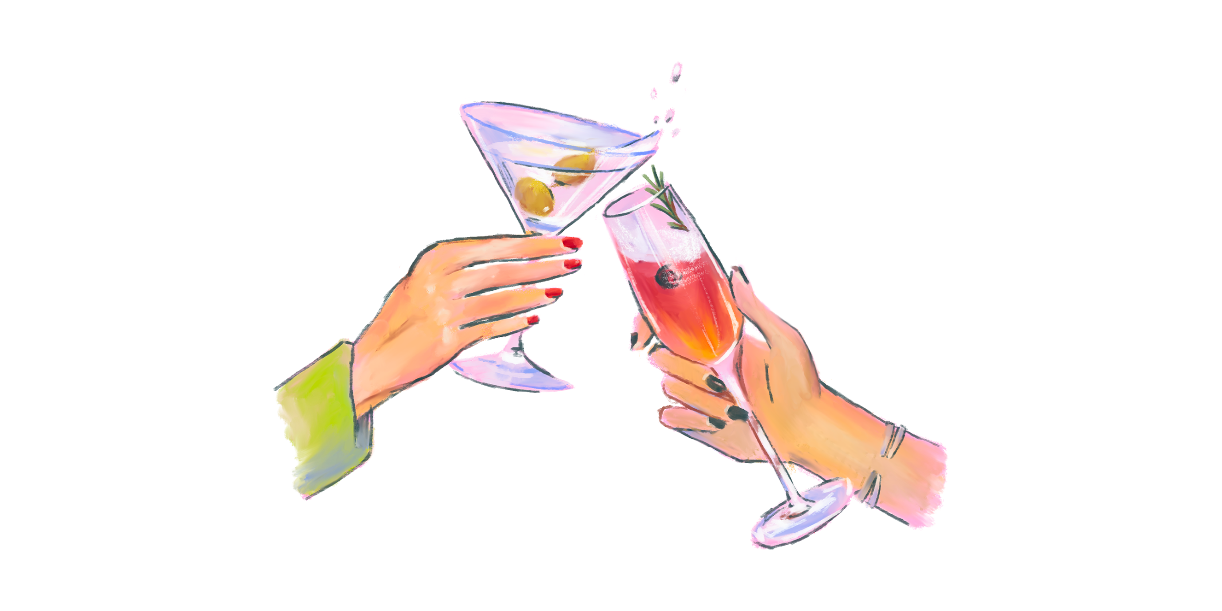 Two cocktails in hands illustration