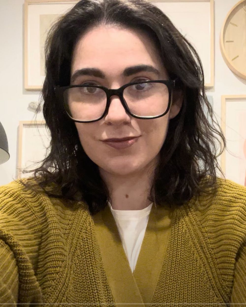 Annie Stafford in a green jumper
