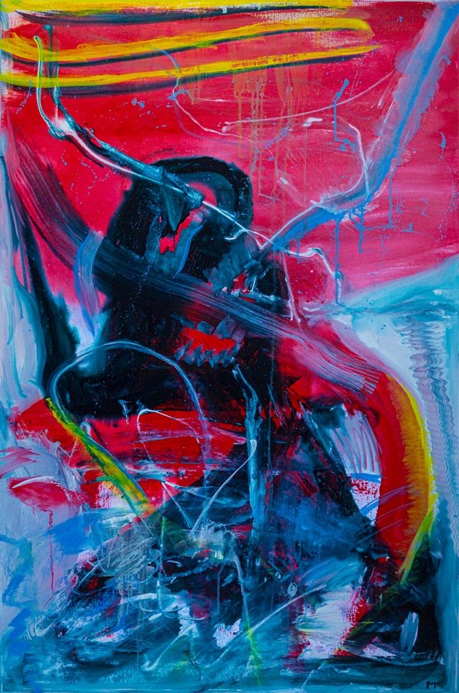 Dedicated to Manzer, a painting by Patricia Gagic, from the Acrylic and Mixed Media Works Lodger Series.