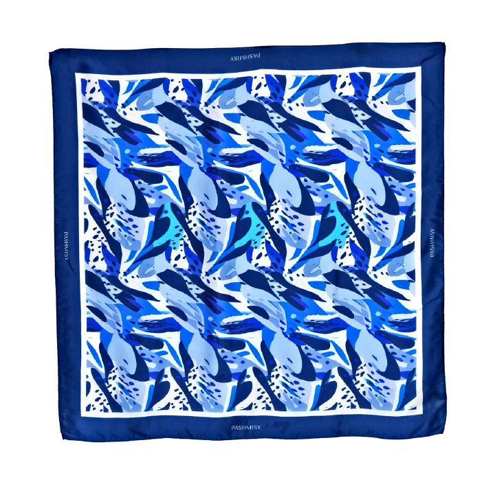 Royal Blue Haze Square Silk Scarf by Pashmishy