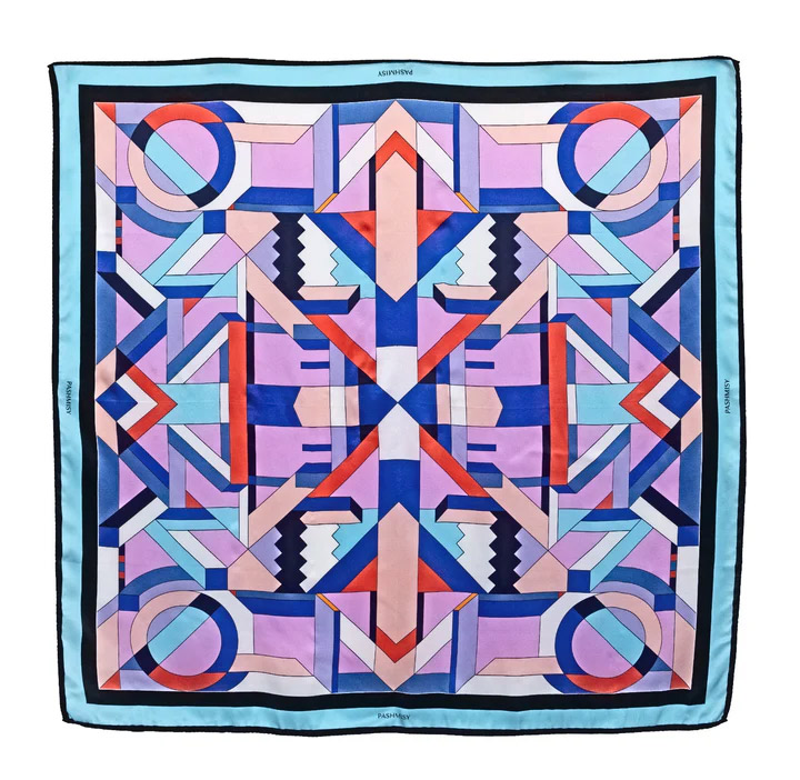 Blue Purple Contour Square Silk Scarf by Pashmisy