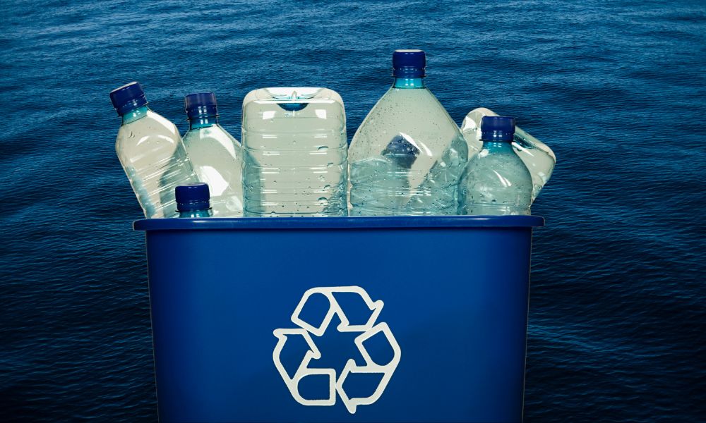 Recycling bottles from the ocean