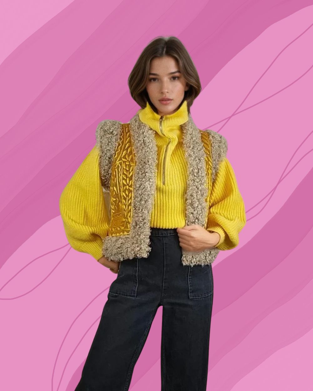 AQL&NAFS: Stylish Afghani Vest in yellow and gold.