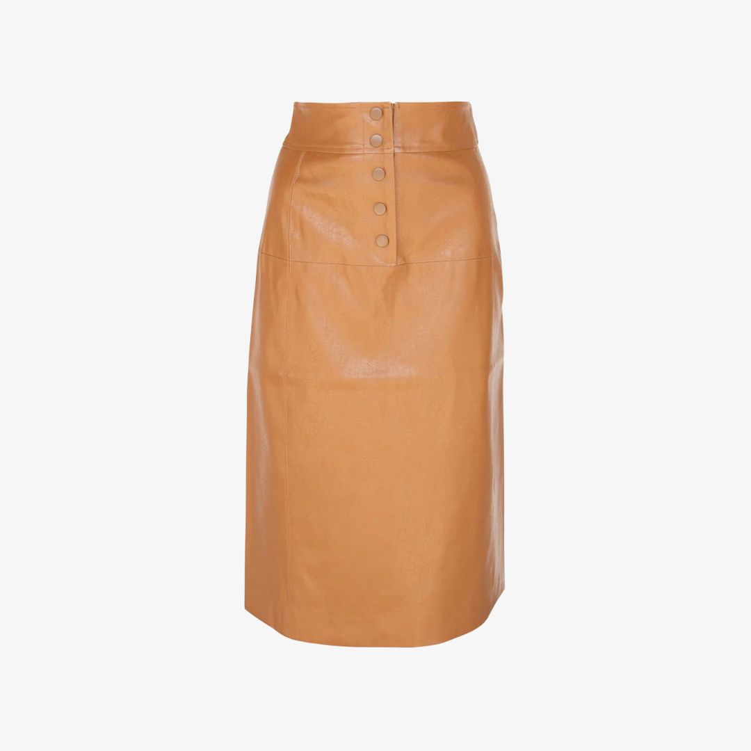 Le Réussi​® Glossy brown vegan leather pencil skirt