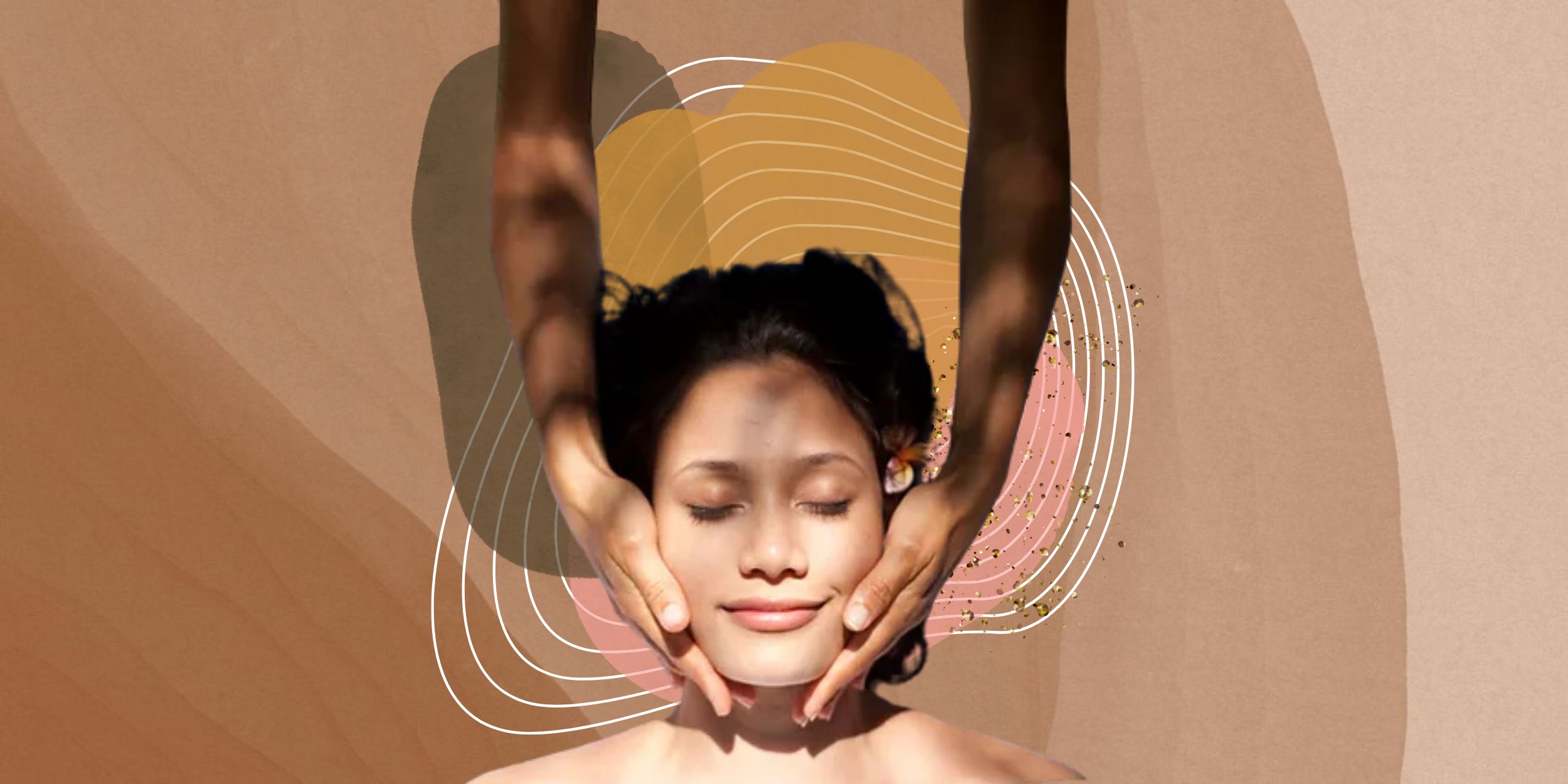 Reiki 101 with Sonia Rose from Uma Touch, a woman's head with hands surrounding it