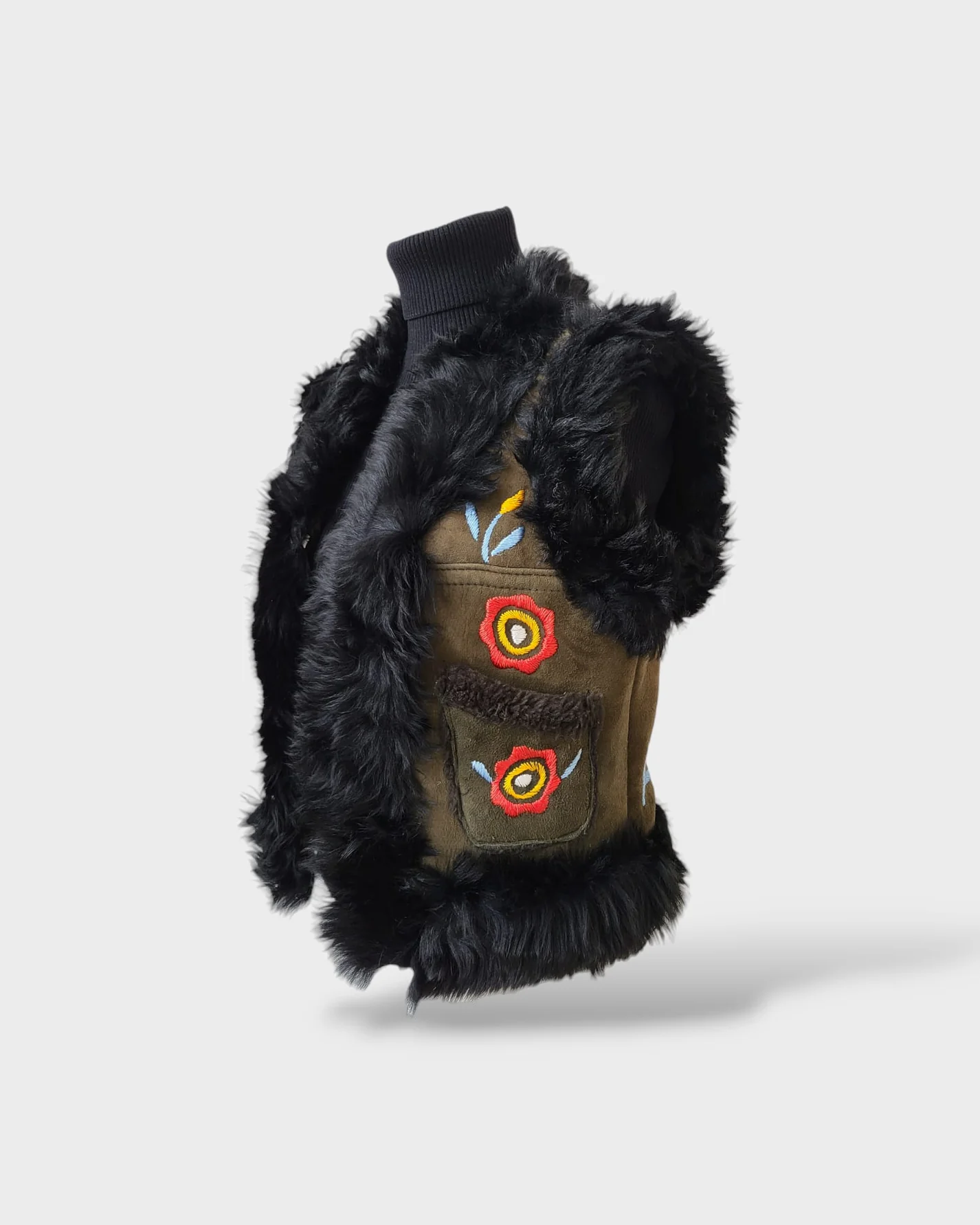 Salma Women's Vest, made from suede and Mongolian shearling