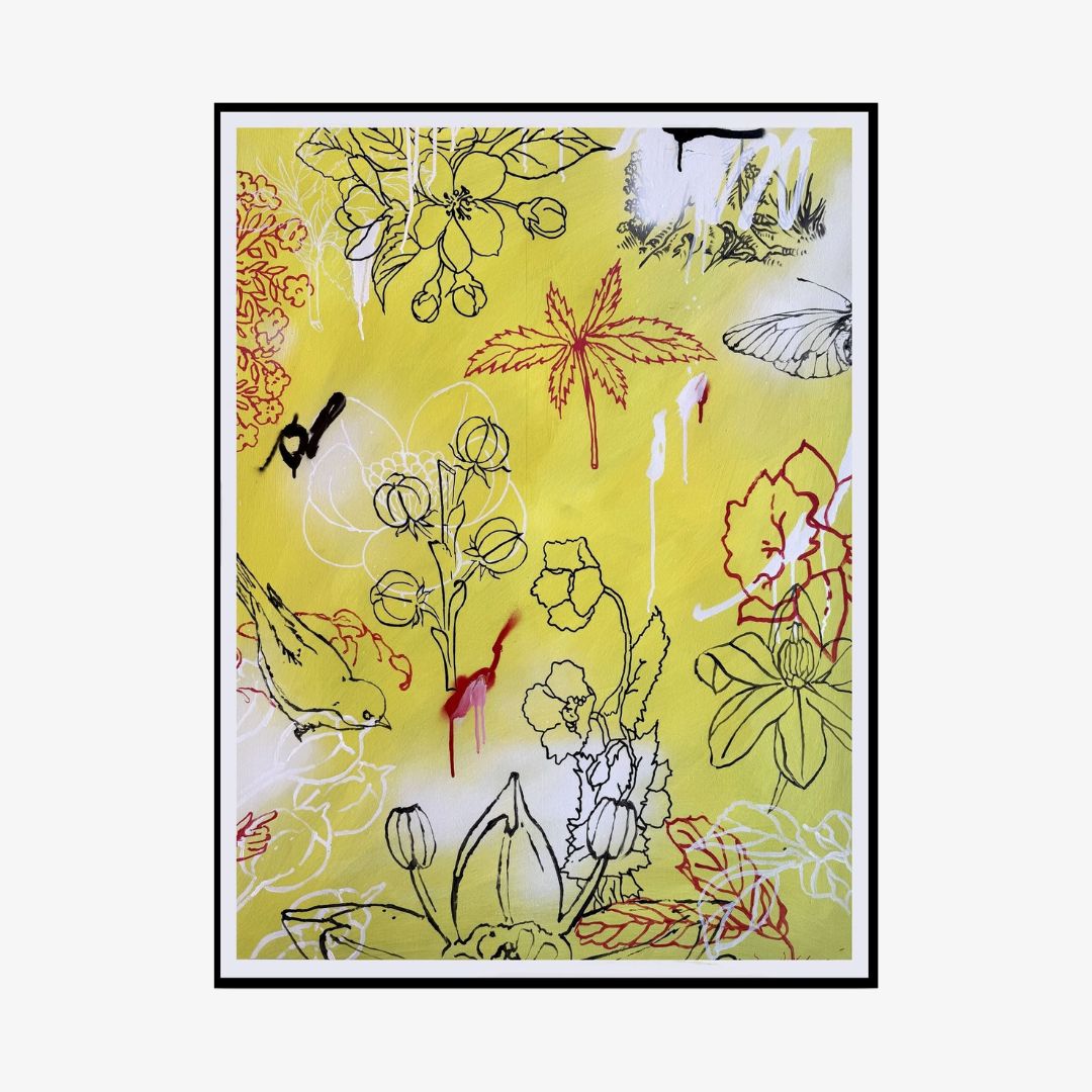 Framed Original Study in Yellow Red Black and White, 2024 by Dan Baldwin at Enter Gallery
