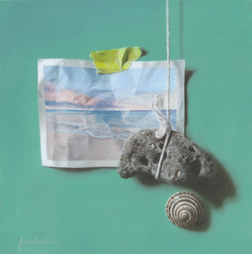 Imaginative realism painting, Tethered Tides, Oil on panel by Holly Hartwell