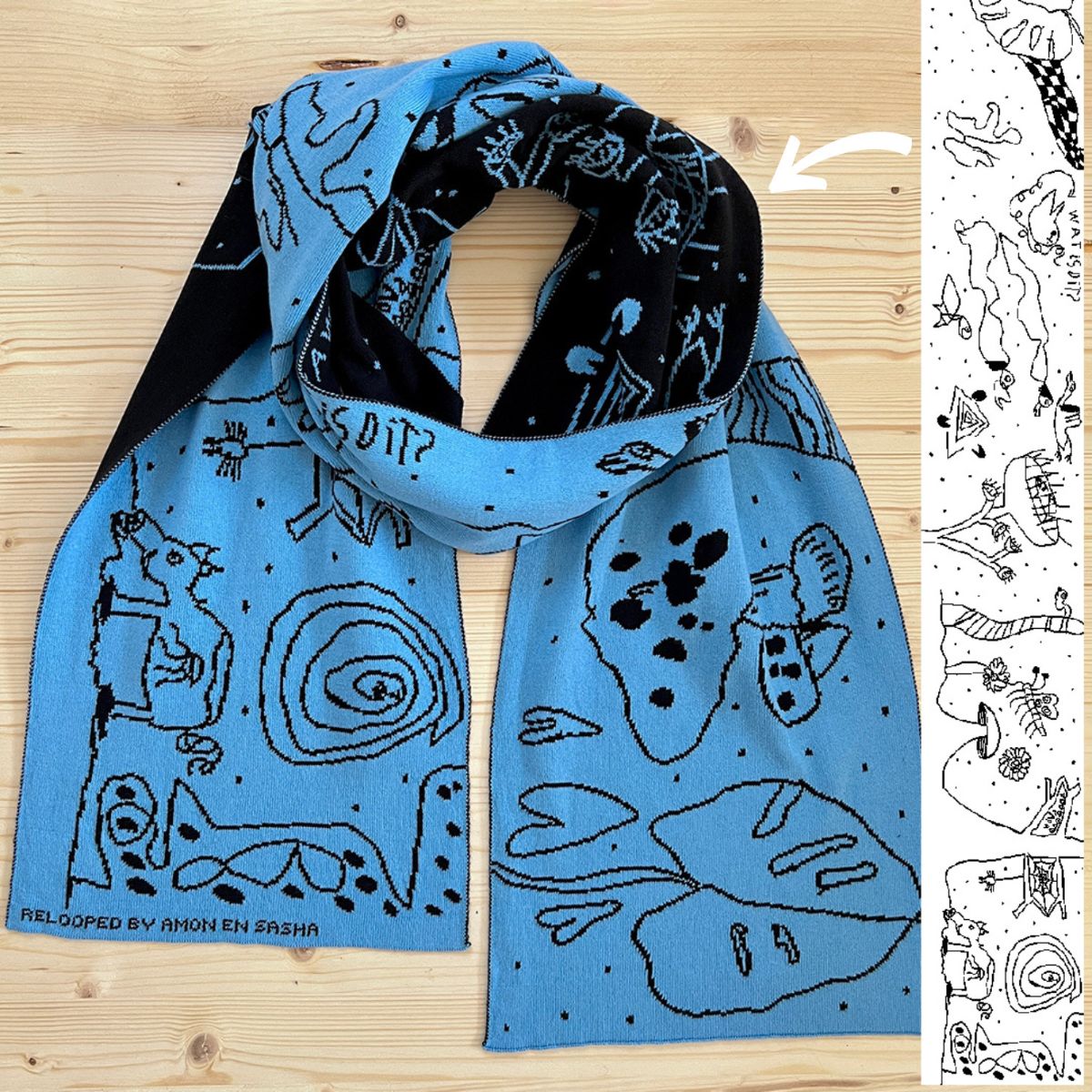 Relooped by You custom design blue and black scarf