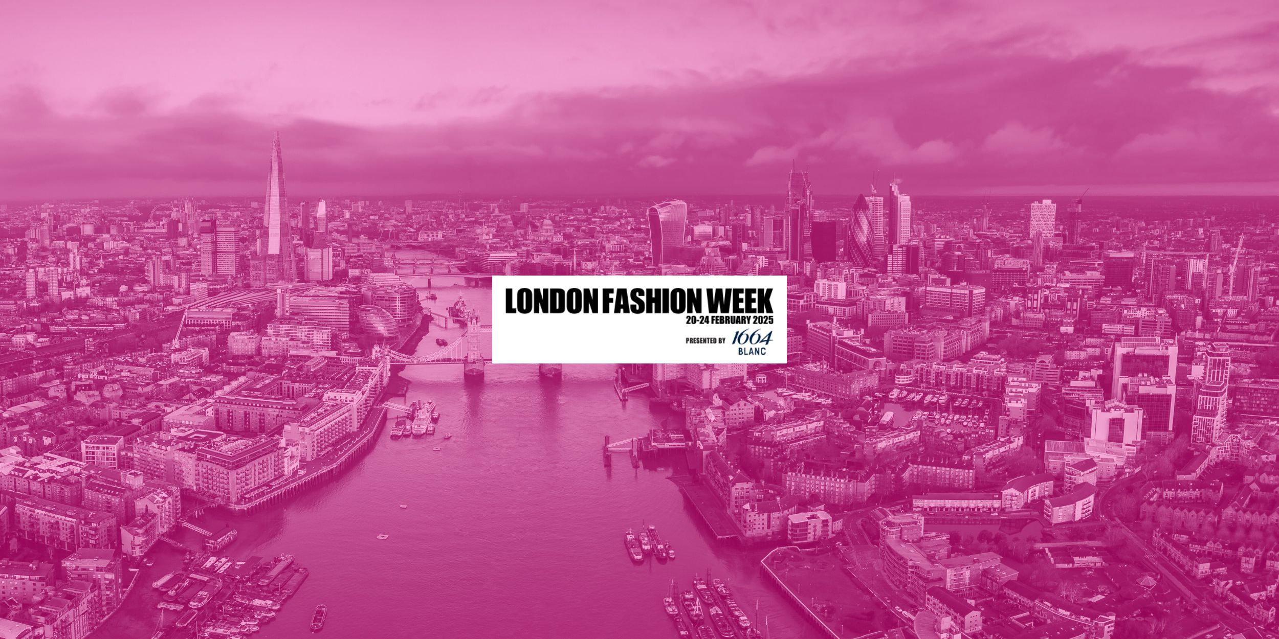 London Fashion Week logo with London city scape in the background