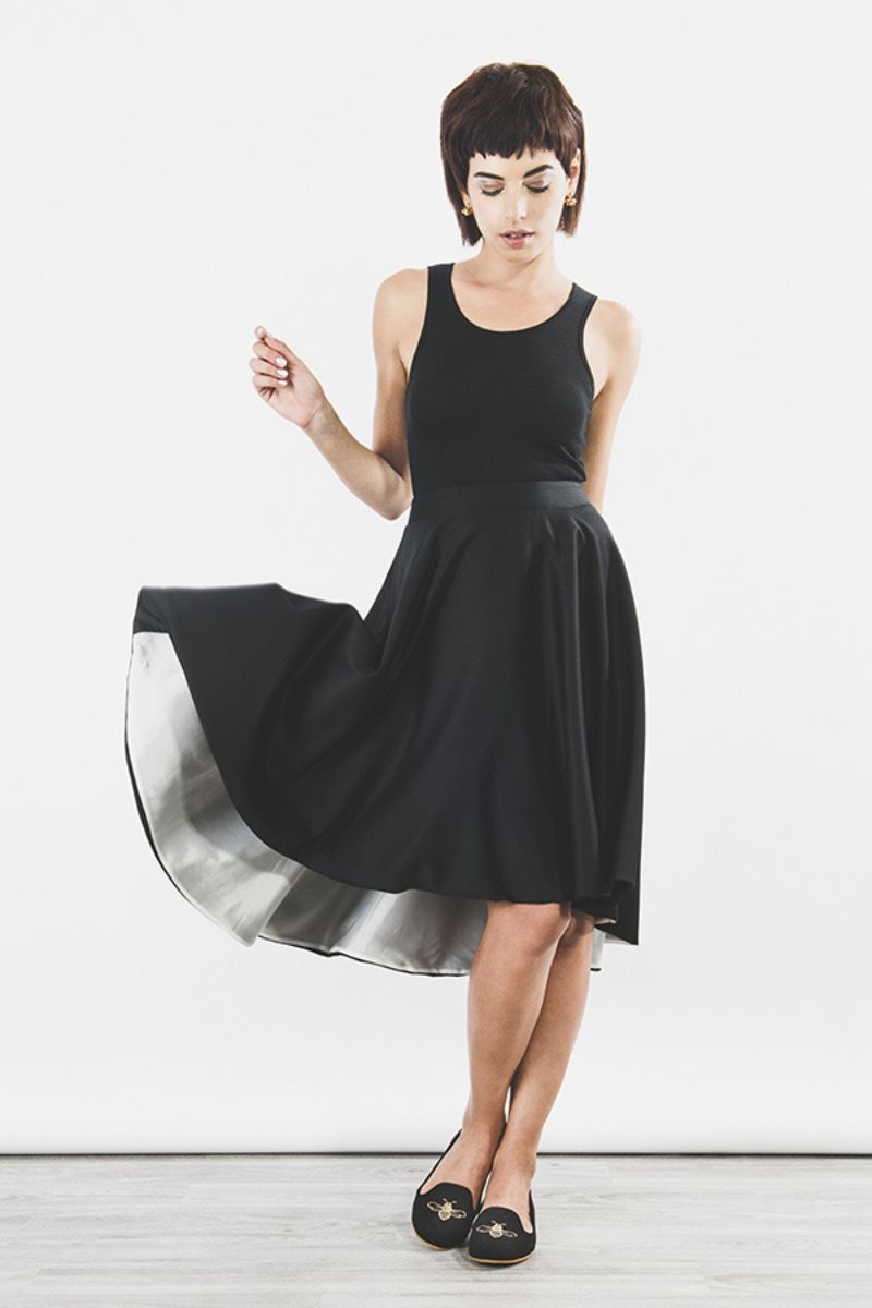 Outsider Swing Skirt In Organic Black Merino Wool
