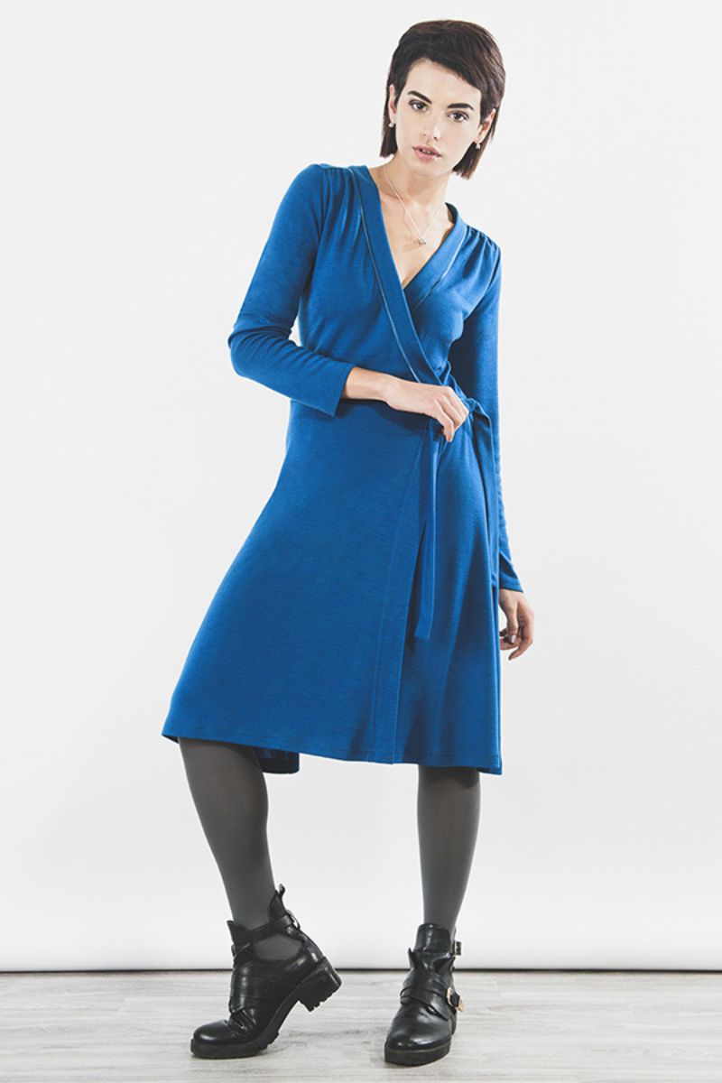 Outsider Wrap Dress In Teal Merino Wool
