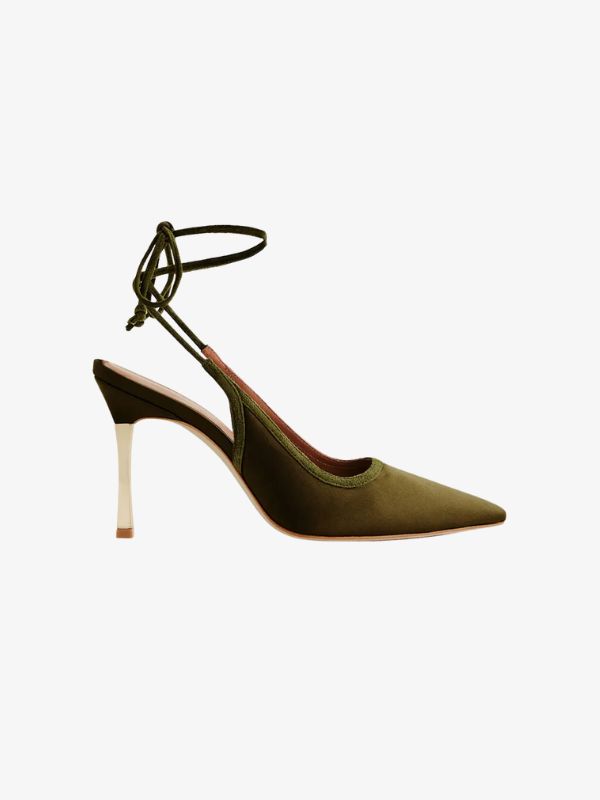 REFORMATION Paris Heeled Pump In Pickle Satin