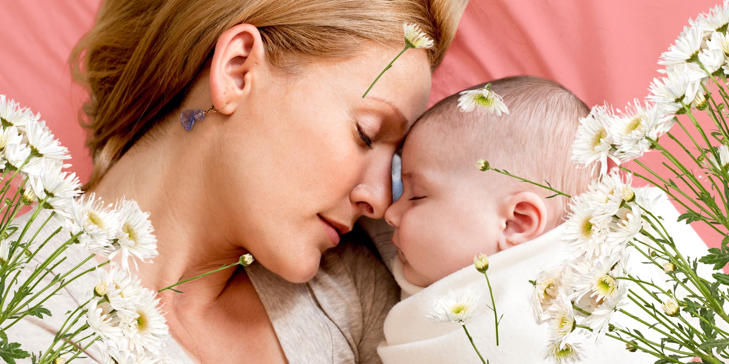 The Balm Co mother and baby beauty with wild daisy flowers