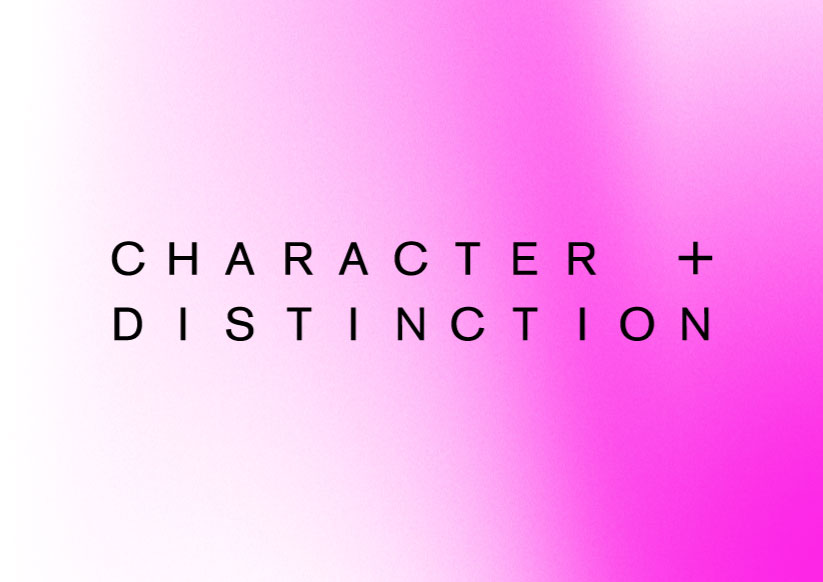 Character + Distinction slow brands logo in black with a pink background