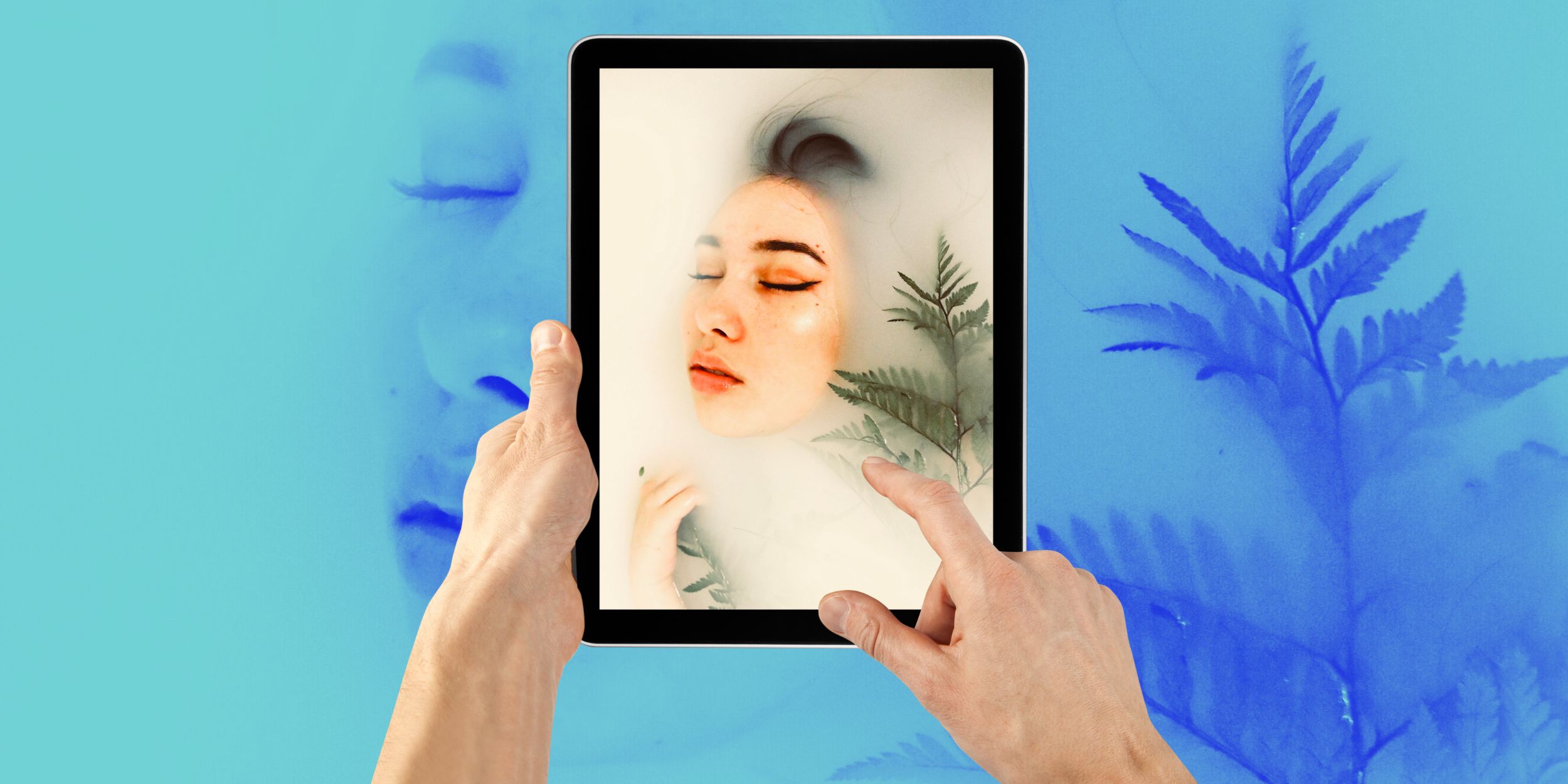 LLM Search tablet view of a woman doing a beauty treatment