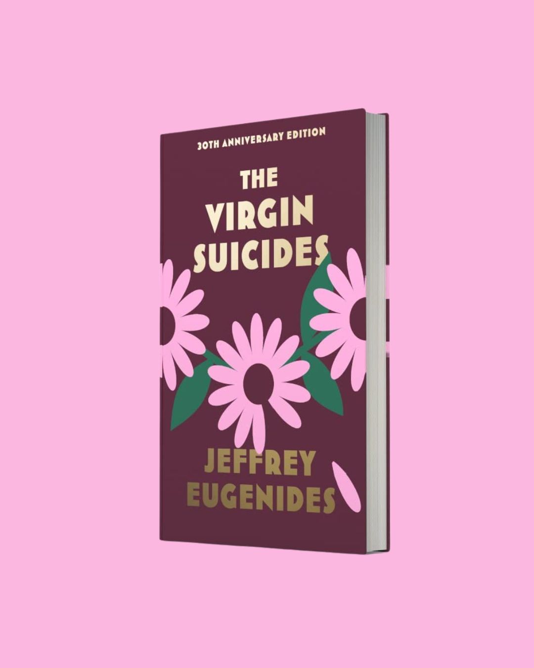 The Virgin Suicides Jeffrey Eugenides book cover in front of a bookshelf