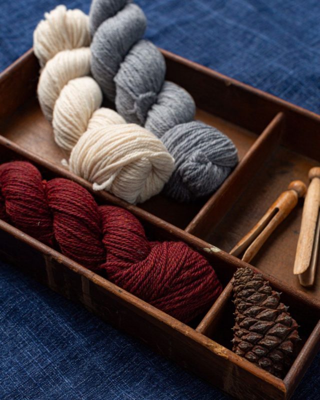Brooklyn Tweed Imbue Sport Yarn in Barely There and Periwinkle colours